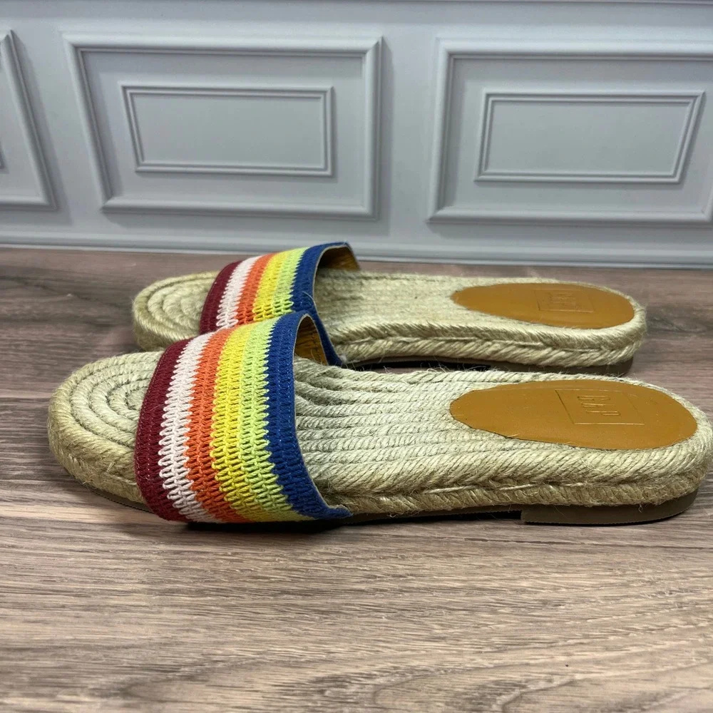 GAP Rainbow Stripe Espadrille Slides Sandals Women Comfort Anti Slip Size 8